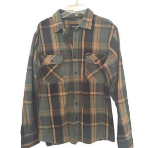 Brixton Plaid Flannel Long Sleeve Button Up Shirt Men Size M Green Tan Black